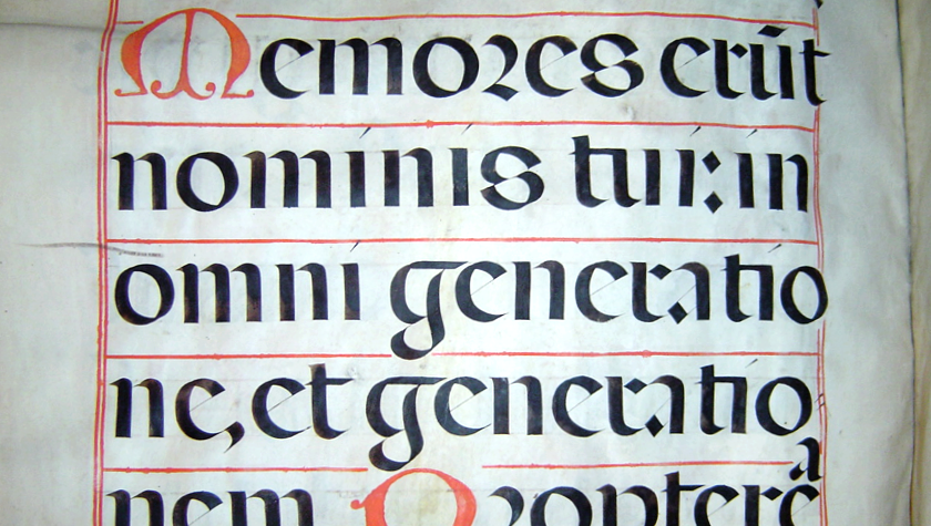 Letra Rotunda manuscrita de un libro de la Catedral de México.